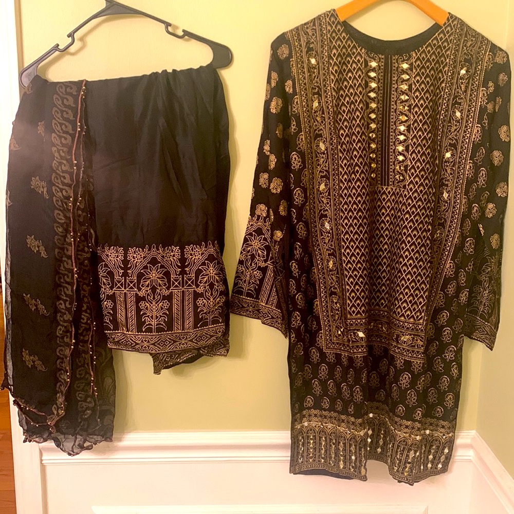 Mirror and block print Shalwar Kameez